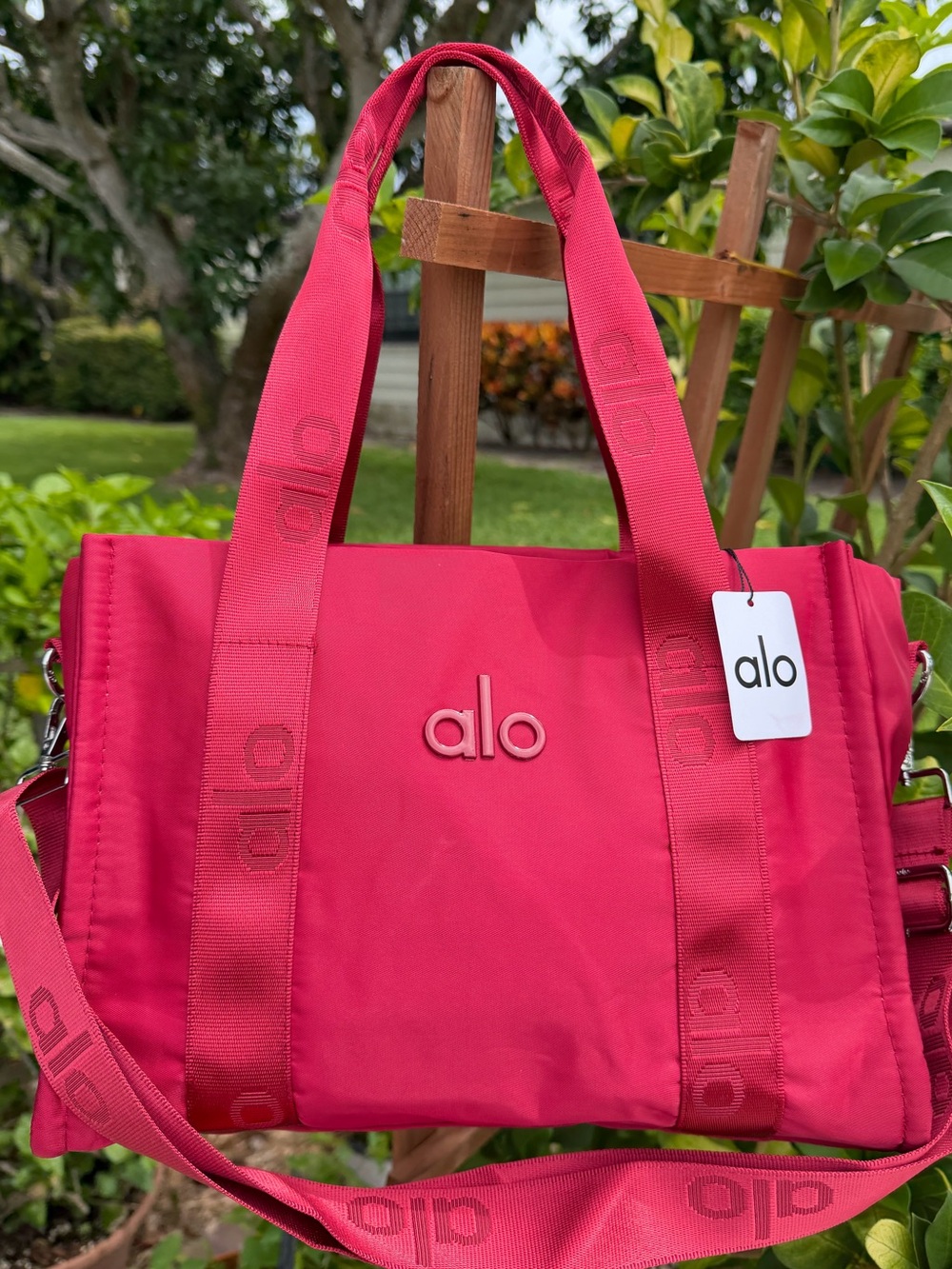ALO Yoga Hot Red Nylon Tote with removable Straps